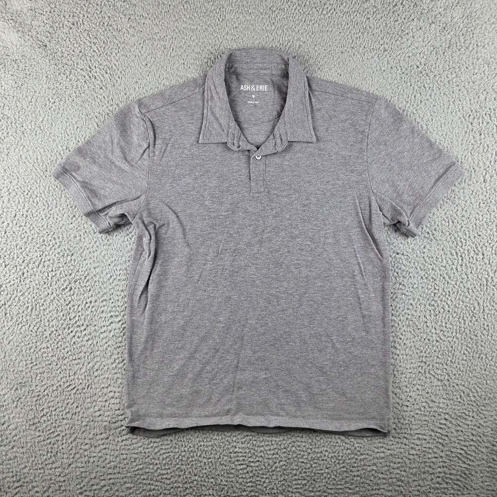 Ash & Erie Polo Shirt Mens Medium Gray Solid Pima Cotton Blend Casual
